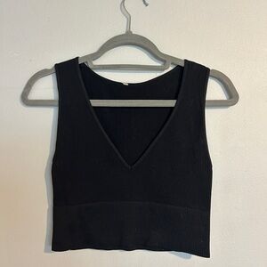 Black V-Neck Ribbed Women's Top